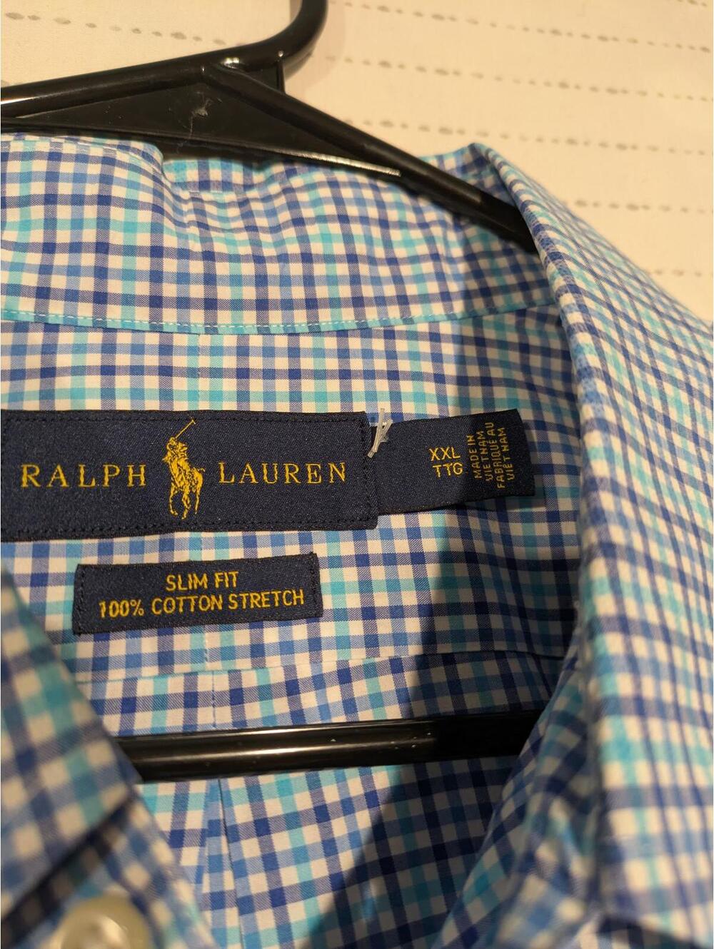 Ralph Lauren Blue Checkered Long Sleeve Shirt Slim Fit 100% Cotton Stretch XXL - Picture 6 of 9